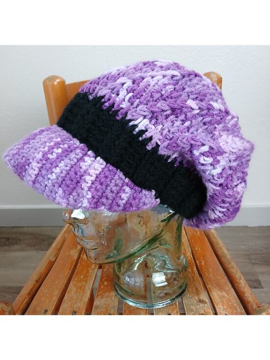 Black \'n\' Purple Tones Slouchy with a Brim OSFM premade newsboy slouch hat boho